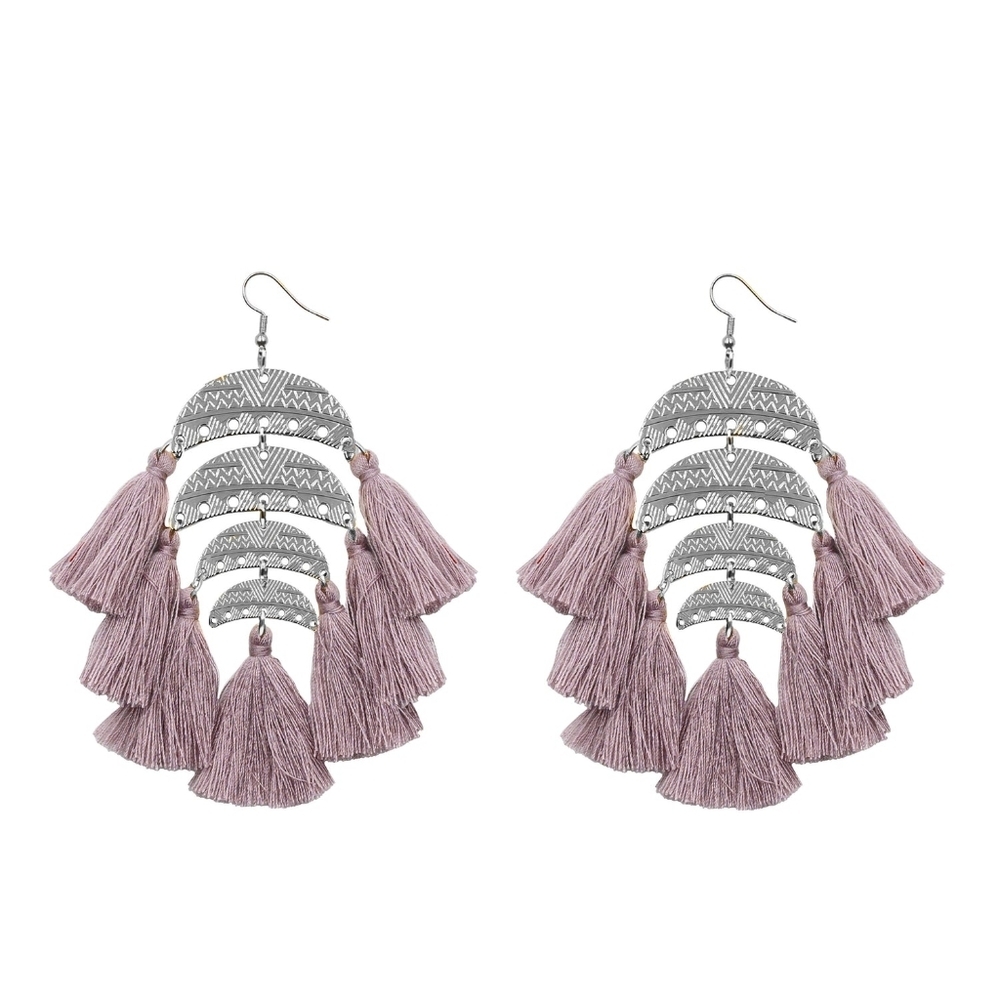 NWT KINSLEY ARMELLE XIMENA COLLECTION SILVER ENGRAVED LAYERED DANGLING EARRINGS